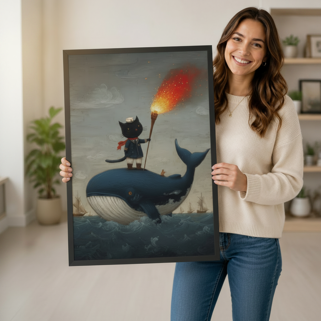 Sailor Cat Whale Adventure Canvas Wall Art