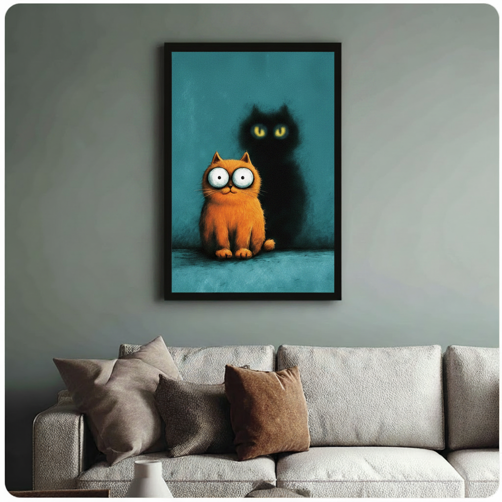 Funny Cat Shadow Whimsical Canvas Wall Art