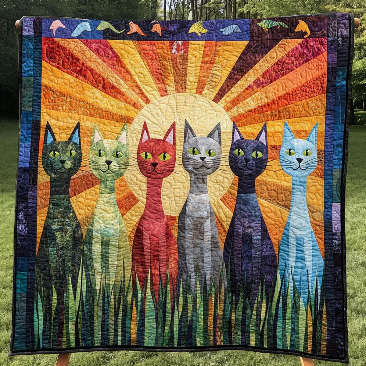 Whimsical Cat Quilt Blanket