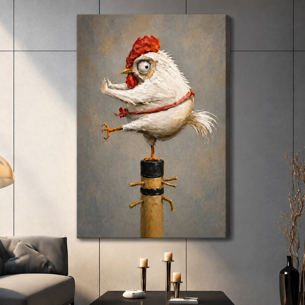 Crazy Rooster Oil Painting Style Canvas Wall Art