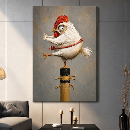 Crazy Rooster Oil Painting Style Canvas Wall Art