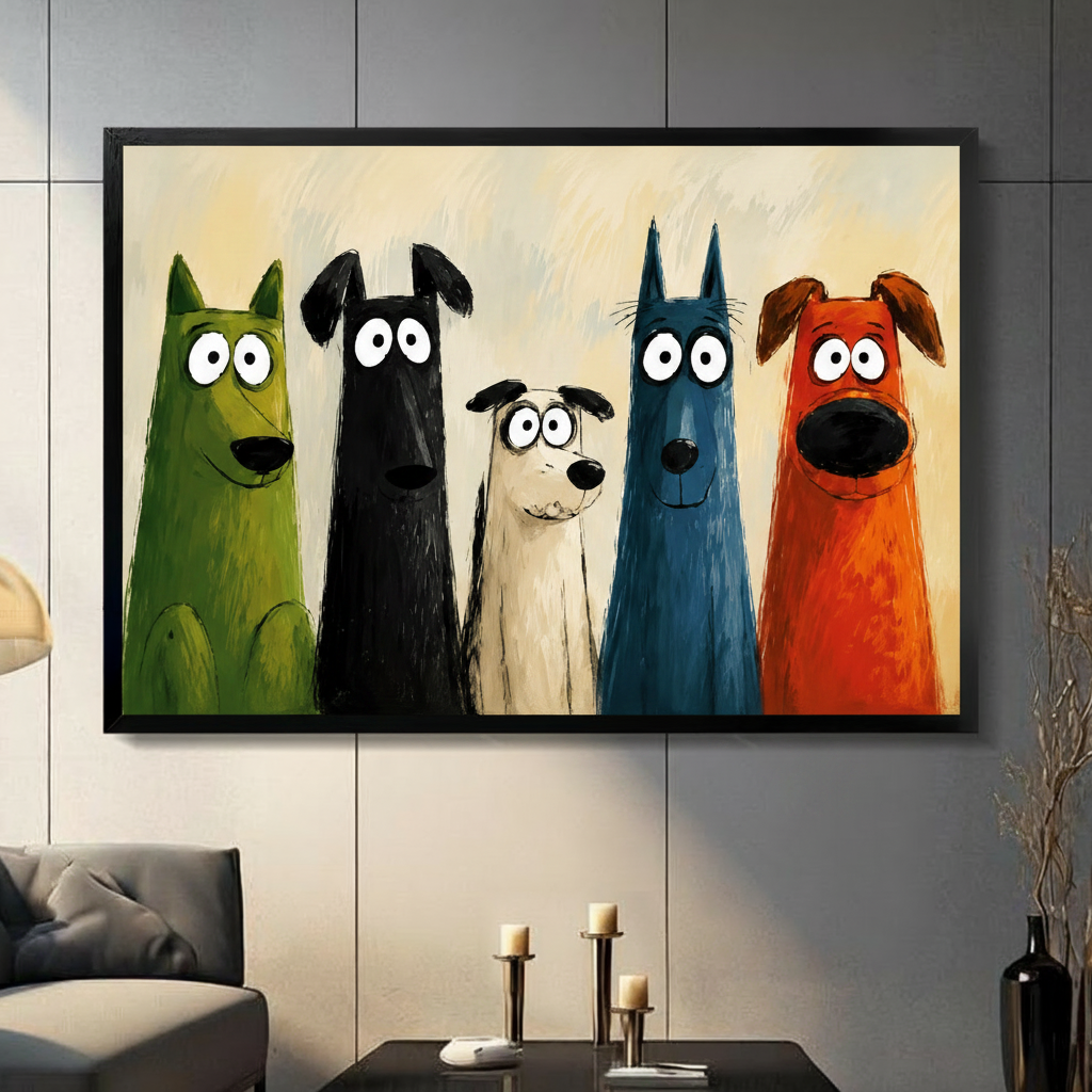 Whimsical Colorful Dogs Gang Canvas Art Wall Art