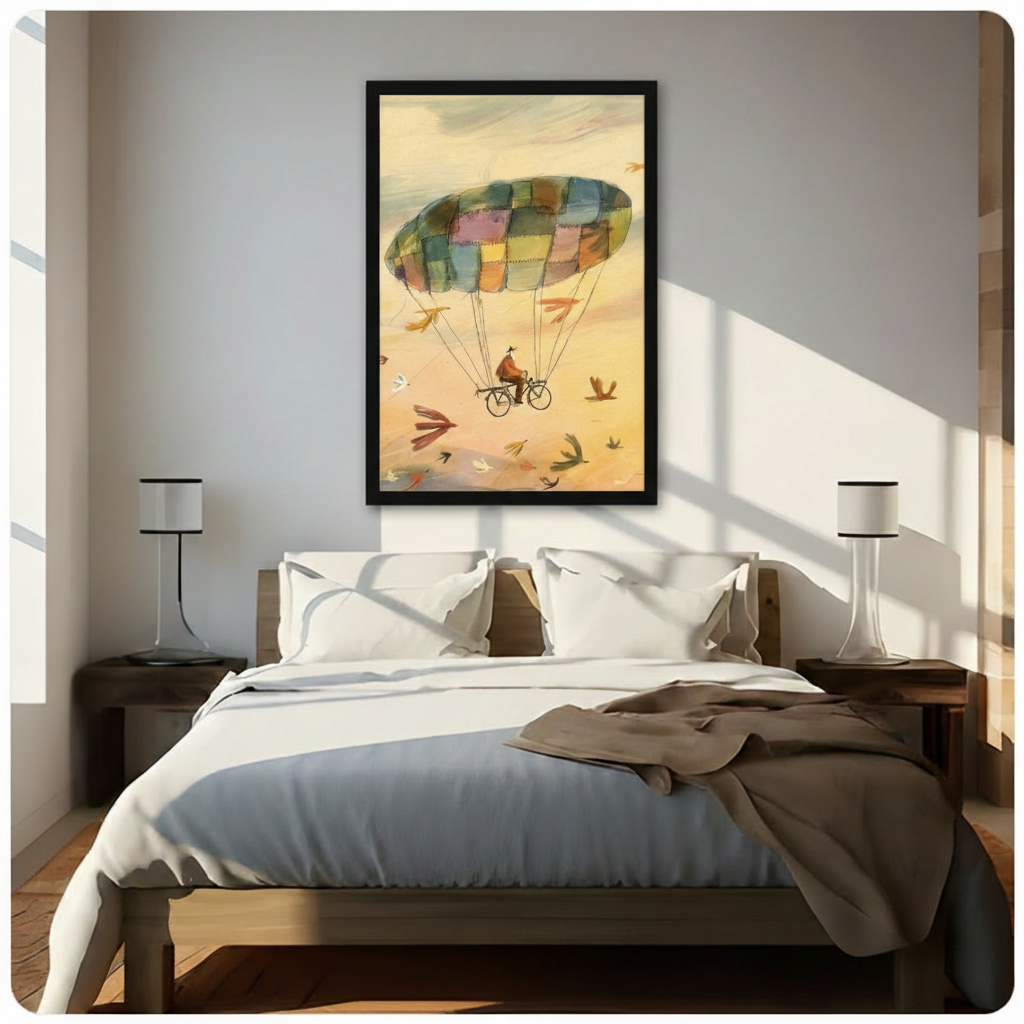 Man Cycling Patchwork Parachute Whimsical Canvas Art