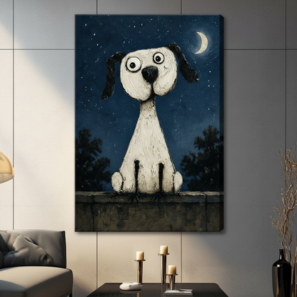 Whimsical Dog Night Sky Framed Canvas Art Wall Art