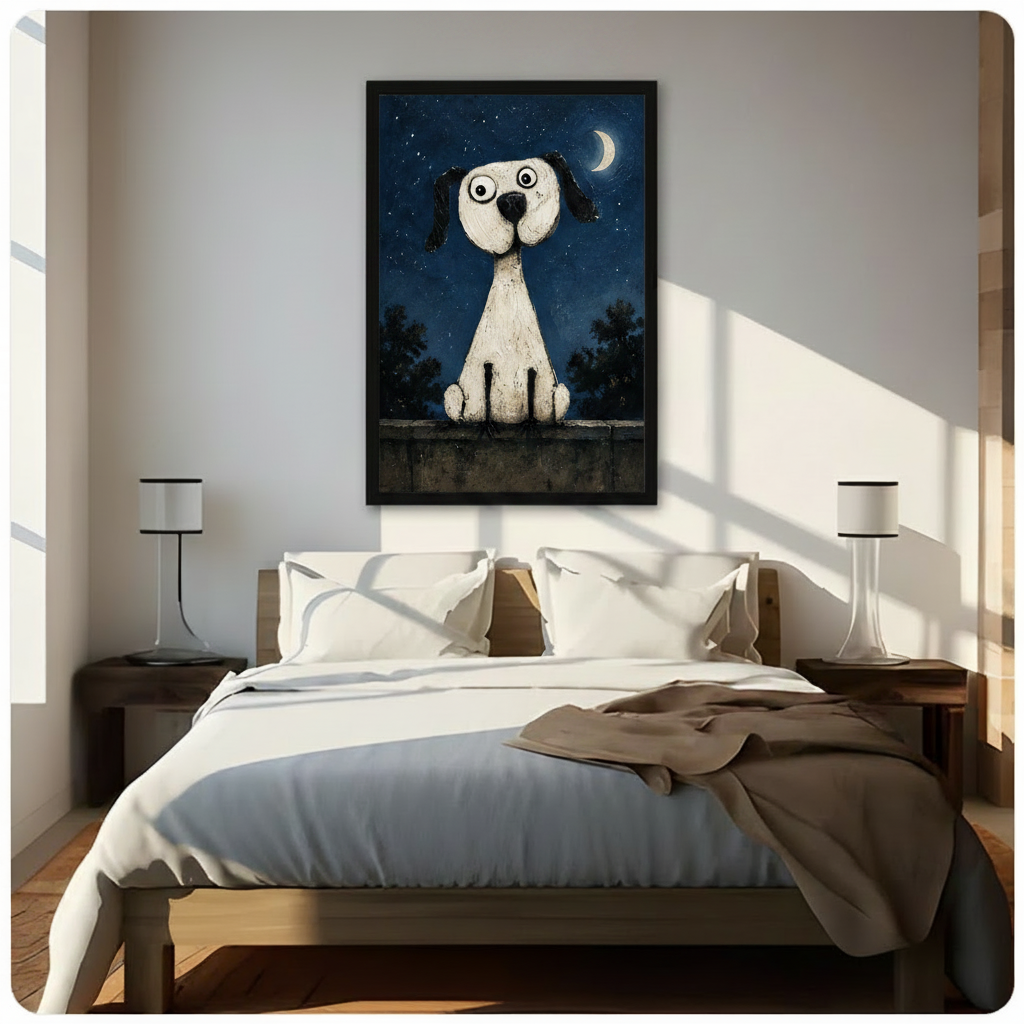 Whimsical Dog Night Sky Framed Canvas Art Wall Art