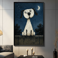 Whimsical Dog Night Sky Framed Canvas Art Wall Art