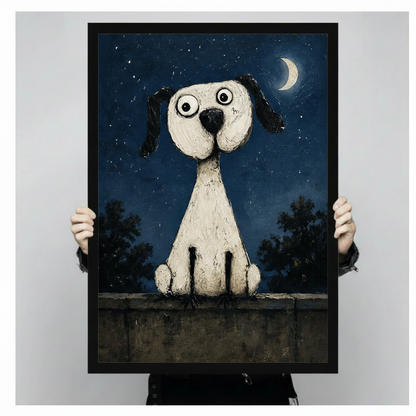 Whimsical Dog Night Sky Framed Canvas Art Wall Art