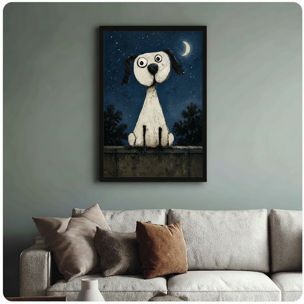 Whimsical Dog Night Sky Framed Canvas Art Wall Art
