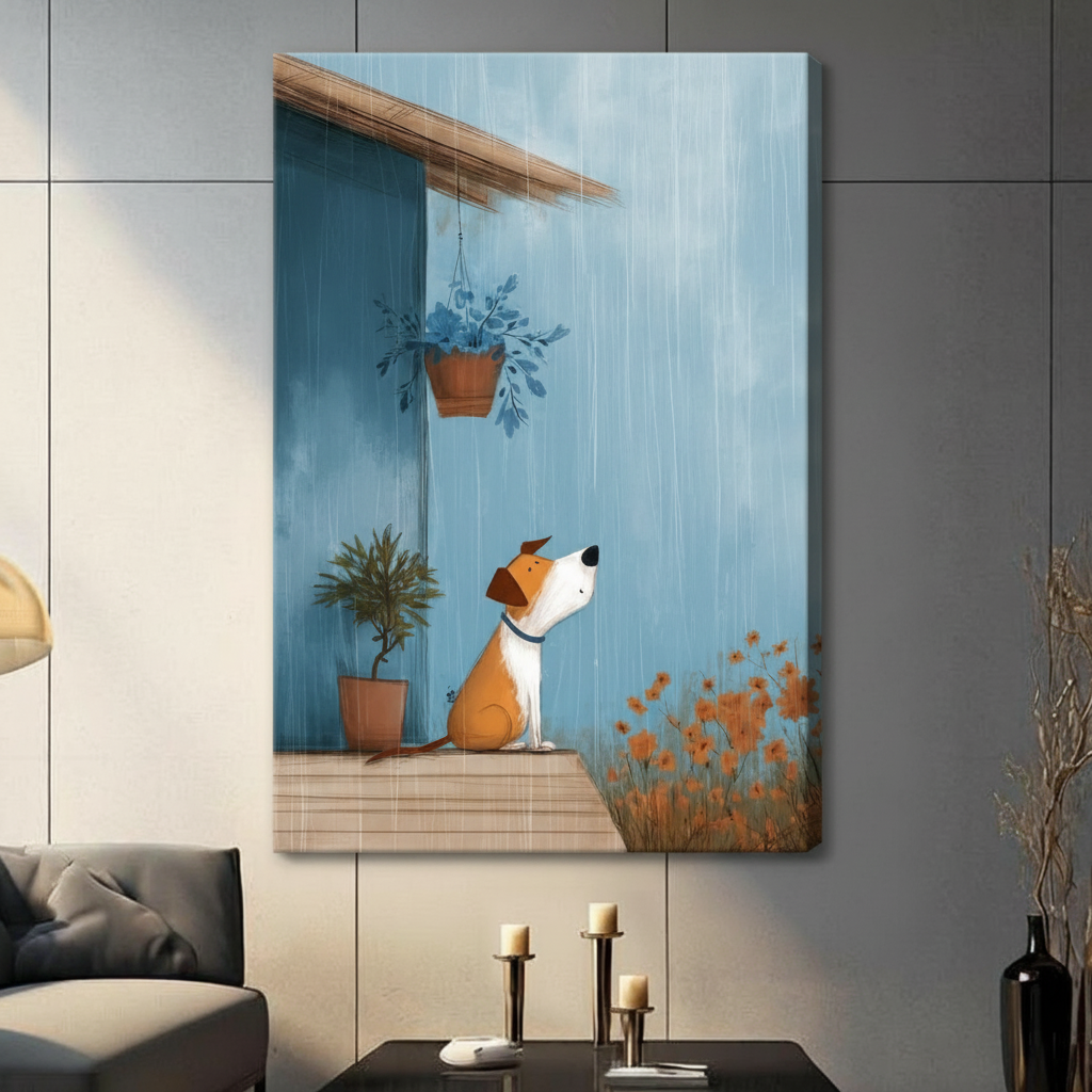 Rainy Day Dog Porch Cozy Canvas Wall Art