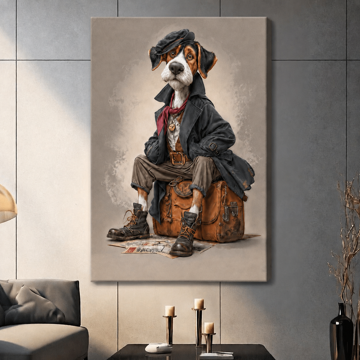 Vintage Traveler Hound Dog Canvas Wall Art