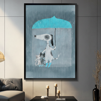 Dog Umbrella Rain Cats Cozy Canvas Wall Art