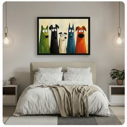 Whimsical Colorful Dogs Gang Canvas Art Wall Art