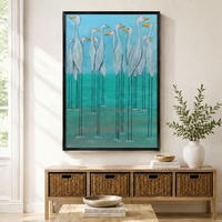 White Egrets Teal Water Oil Painting Canvas Art