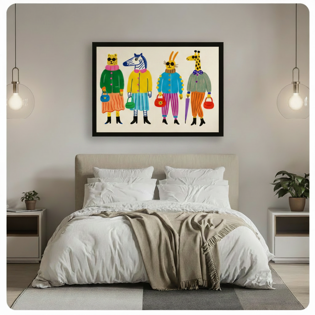 Funky Dressed Animals Fashion Illustration Canvas Wall Art 3211