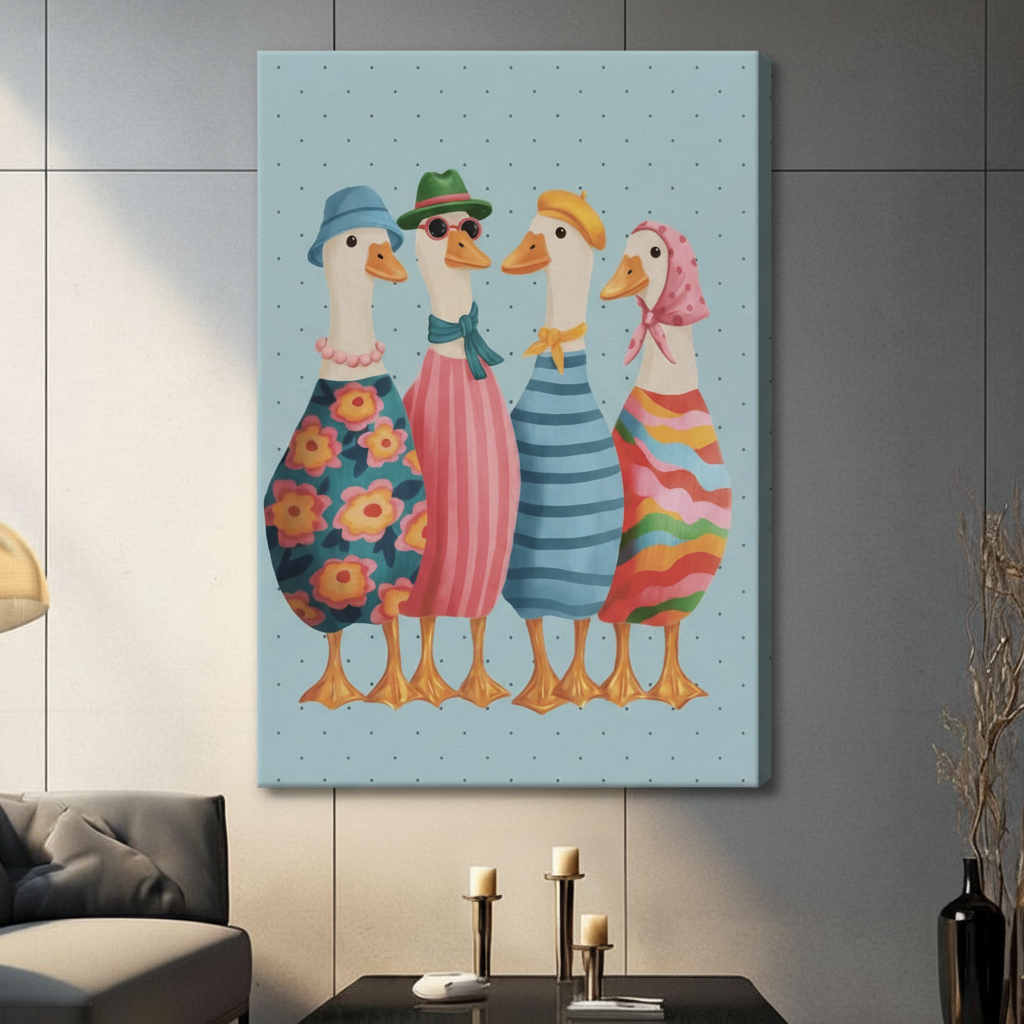 Fashionable Ducks Cute Canvas Wall Art