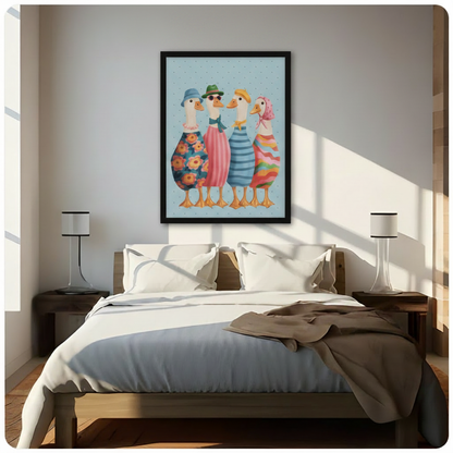 Fashionable Ducks Cute Canvas Wall Art