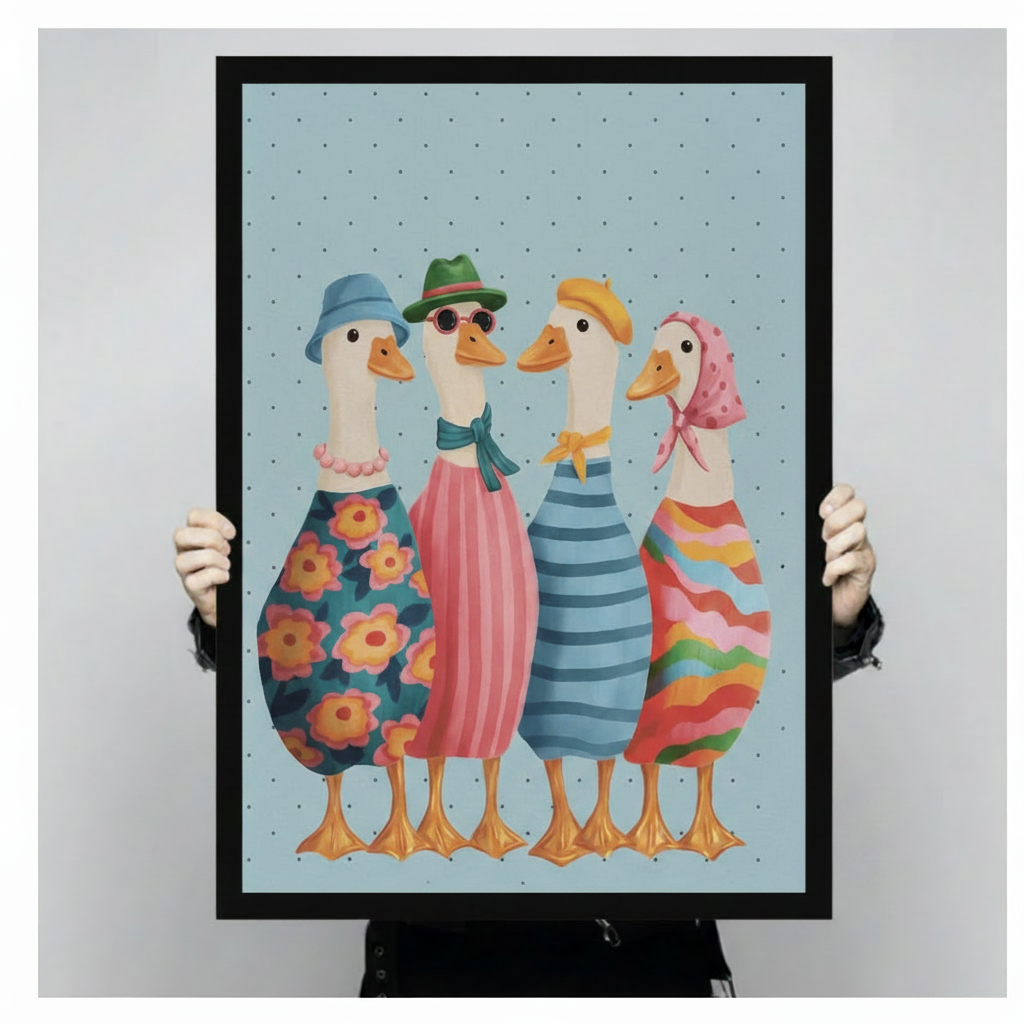 Fashionable Ducks Cute Canvas Wall Art