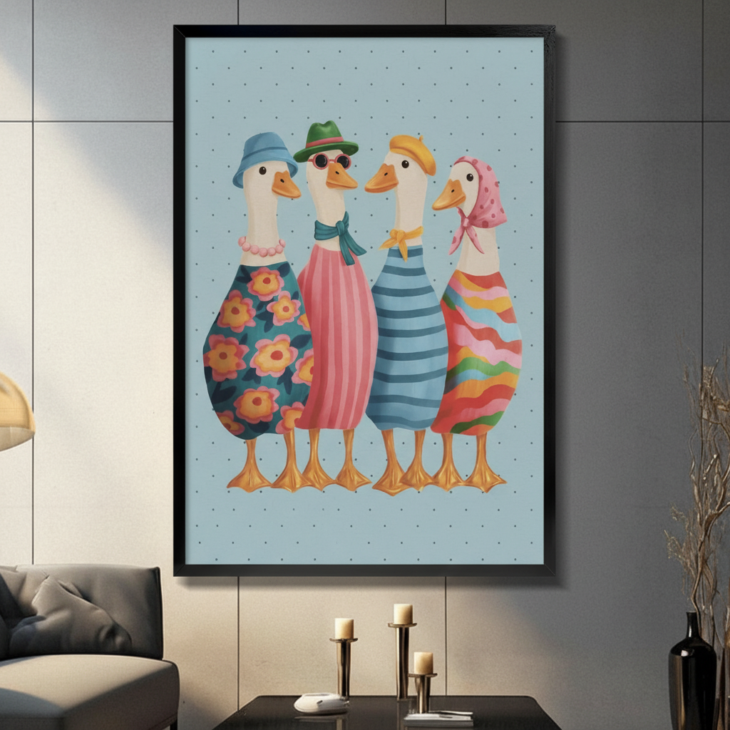 Fashionable Ducks Cute Canvas Wall Art