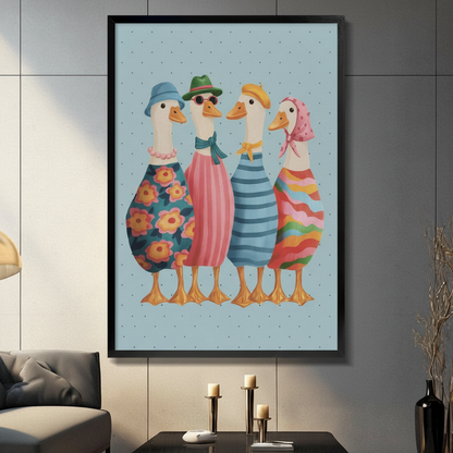 Fashionable Ducks Cute Canvas Wall Art