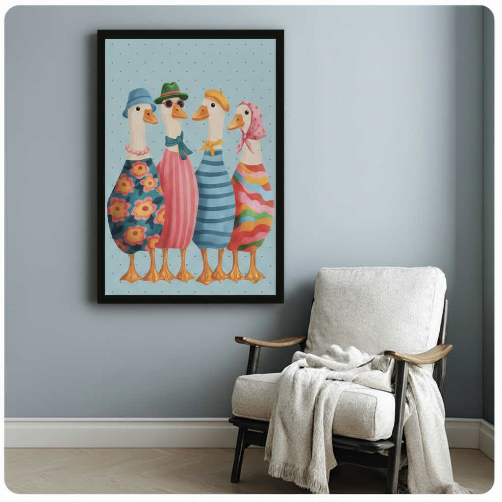 Fashionable Ducks Cute Canvas Wall Art