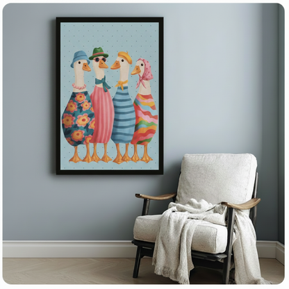 Fashionable Ducks Cute Canvas Wall Art