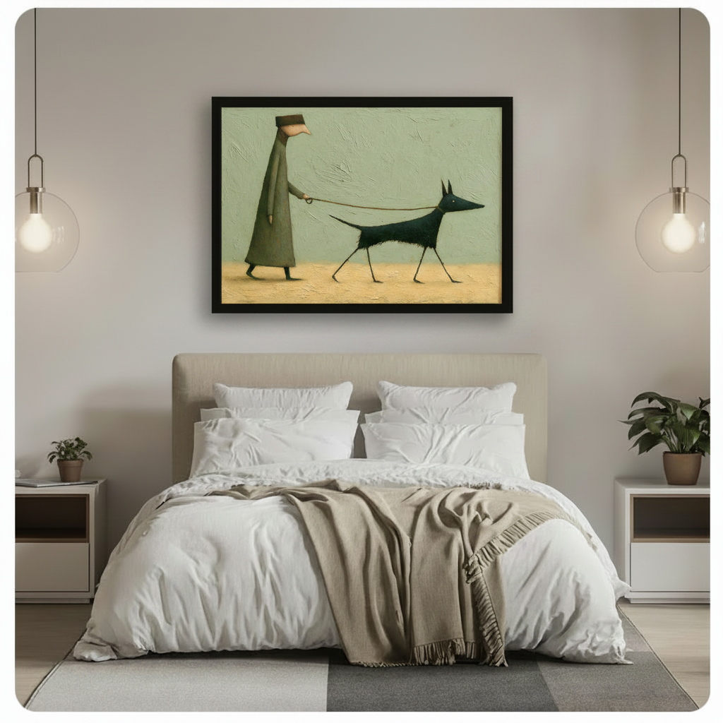 Gothic Dog Walk Surreal Illustration Canvas Wall Art