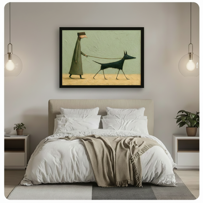 Gothic Dog Walk Surreal Illustration Canvas Wall Art