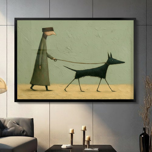 Gothic Dog Walk Surreal Illustration Canvas Wall Art