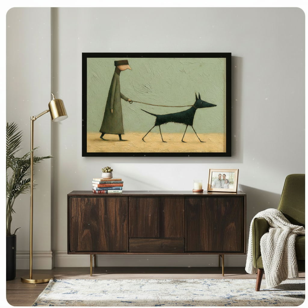 Gothic Dog Walk Surreal Illustration Canvas Wall Art