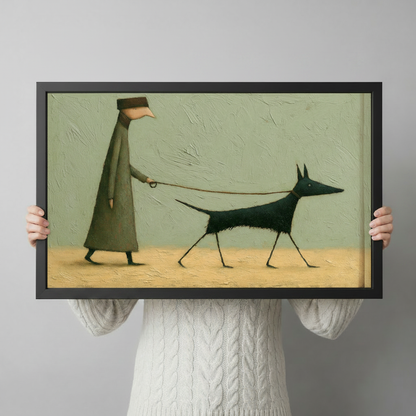 Gothic Dog Walk Surreal Illustration Canvas Wall Art