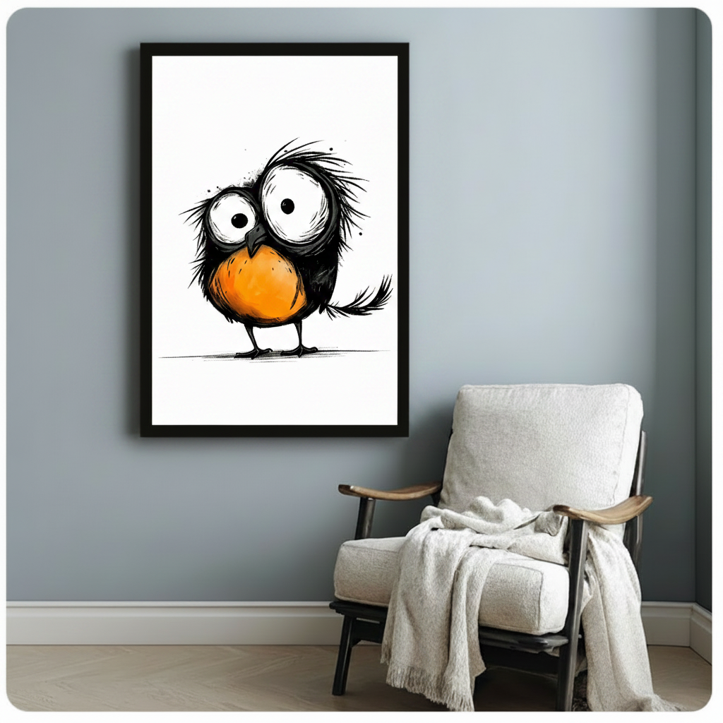 Whimsical Big-Eyed Bird Canvas Wall Art