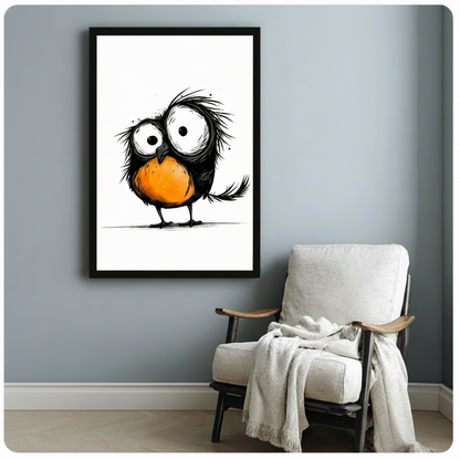 Whimsical Big-Eyed Bird Canvas Wall Art