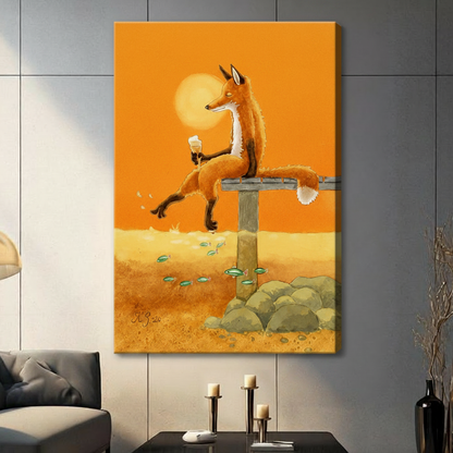 Whimsical Fox Sunset Canvas Wall Art