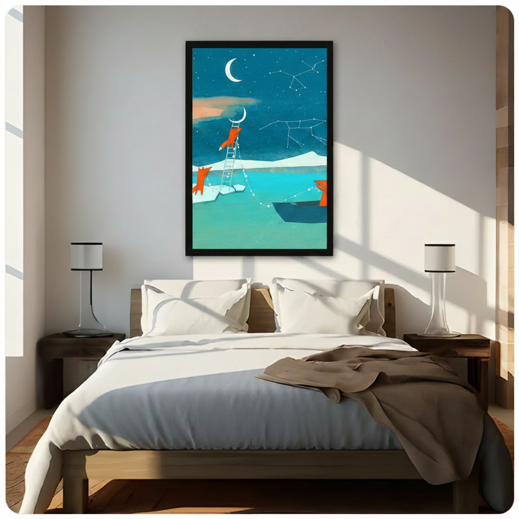 Whimsical Fox Constellation Night Sky Canvas Art