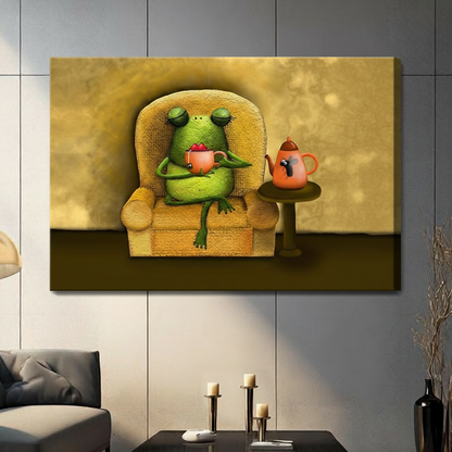 Cozy Frog Tea Time Oil Painting Canvas Art Wall Art