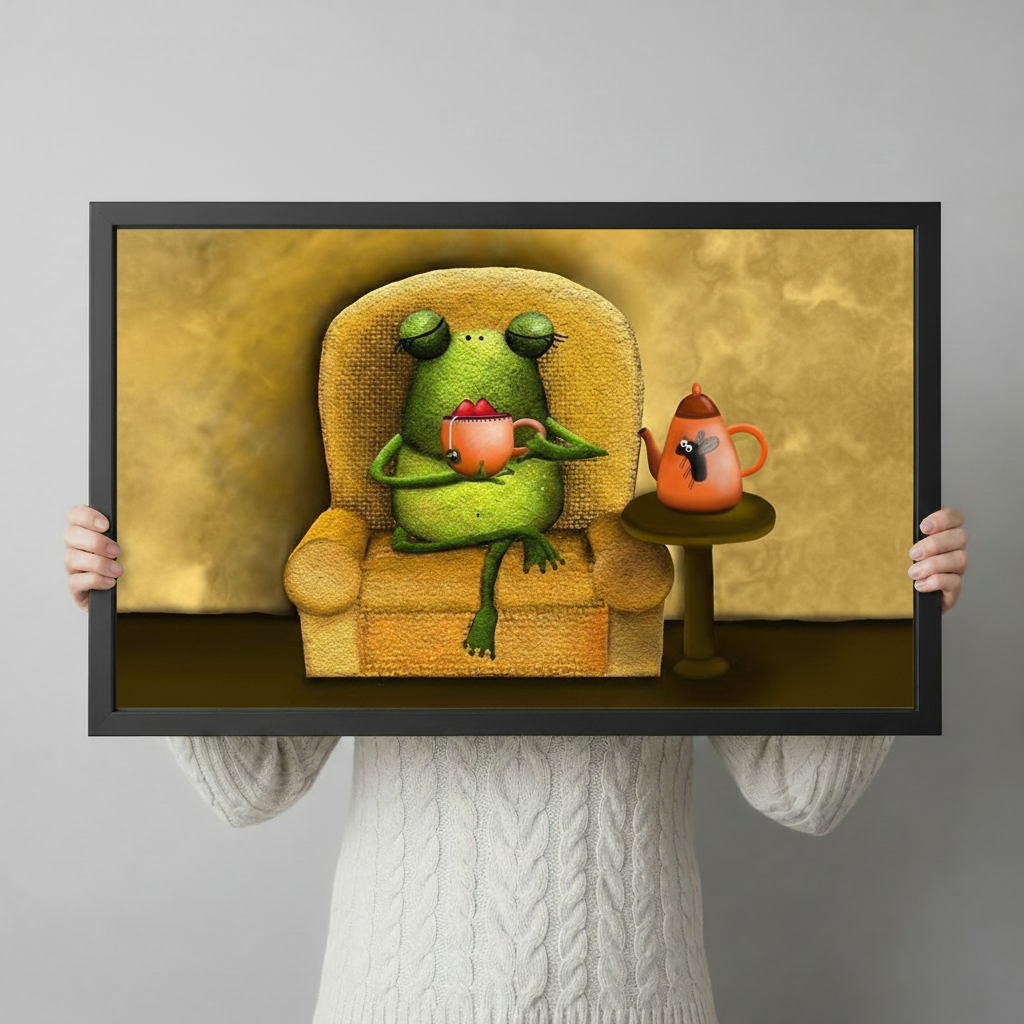Cozy Frog Tea Time Oil Painting Canvas Art Wall Art