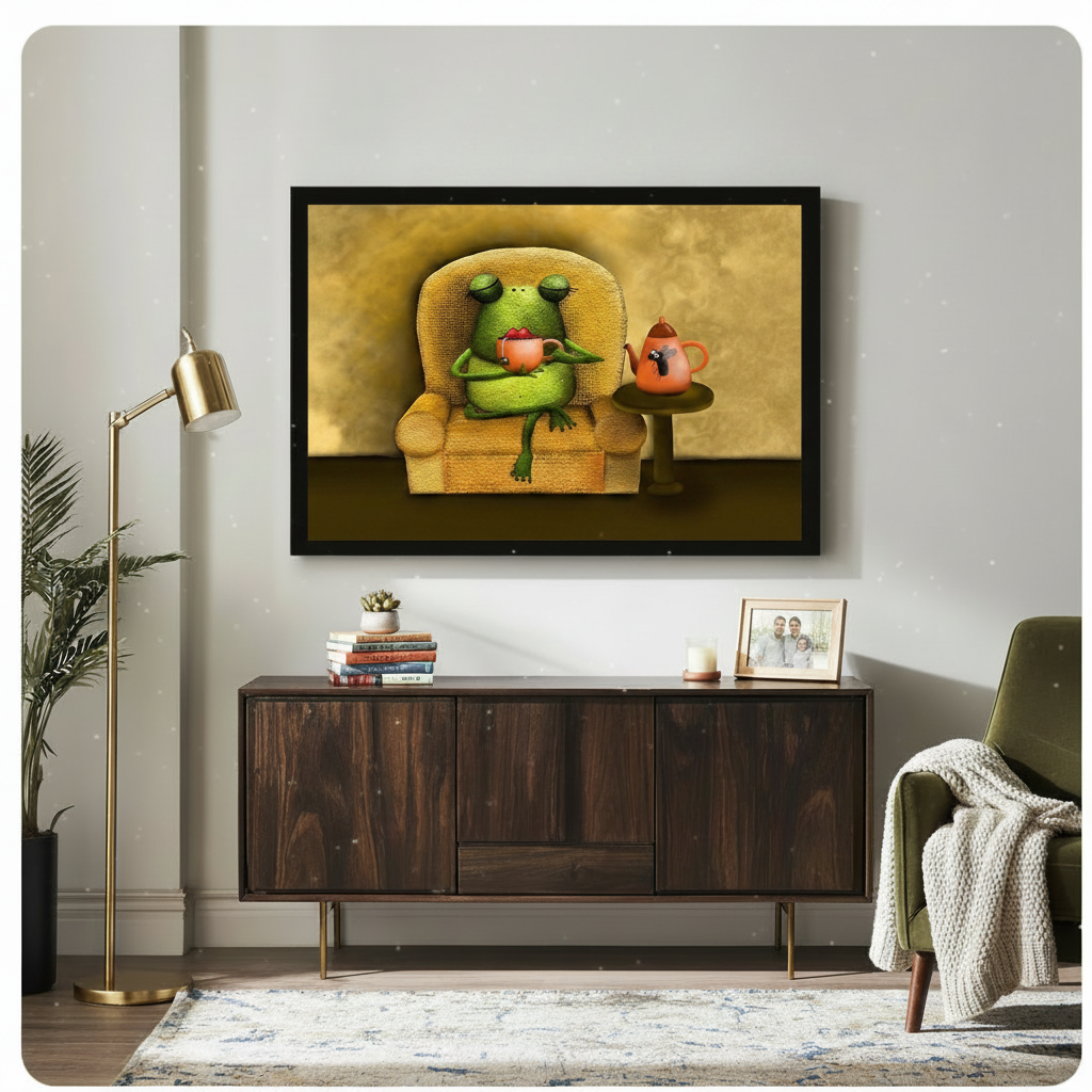 Cozy Frog Tea Time Oil Painting Canvas Art Wall Art