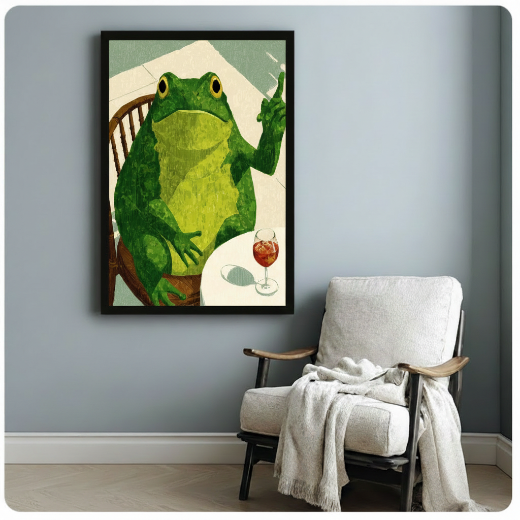 Frog Wine Chair Funny Canvas Wall Art