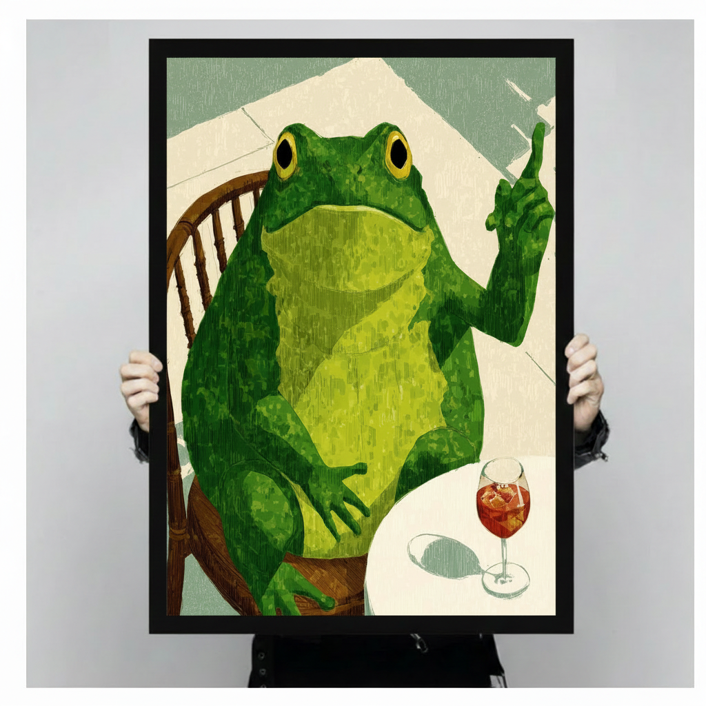 Frog Wine Chair Funny Canvas Wall Art