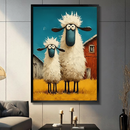 Funny Fluffy Sheep Farm Canvas Wall Art