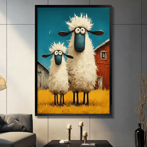Funny Fluffy Sheep Farm Canvas Wall Art
