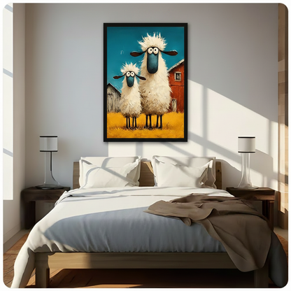 Funny Fluffy Sheep Farm Canvas Wall Art