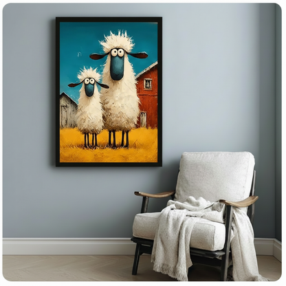 Funny Fluffy Sheep Farm Canvas Wall Art