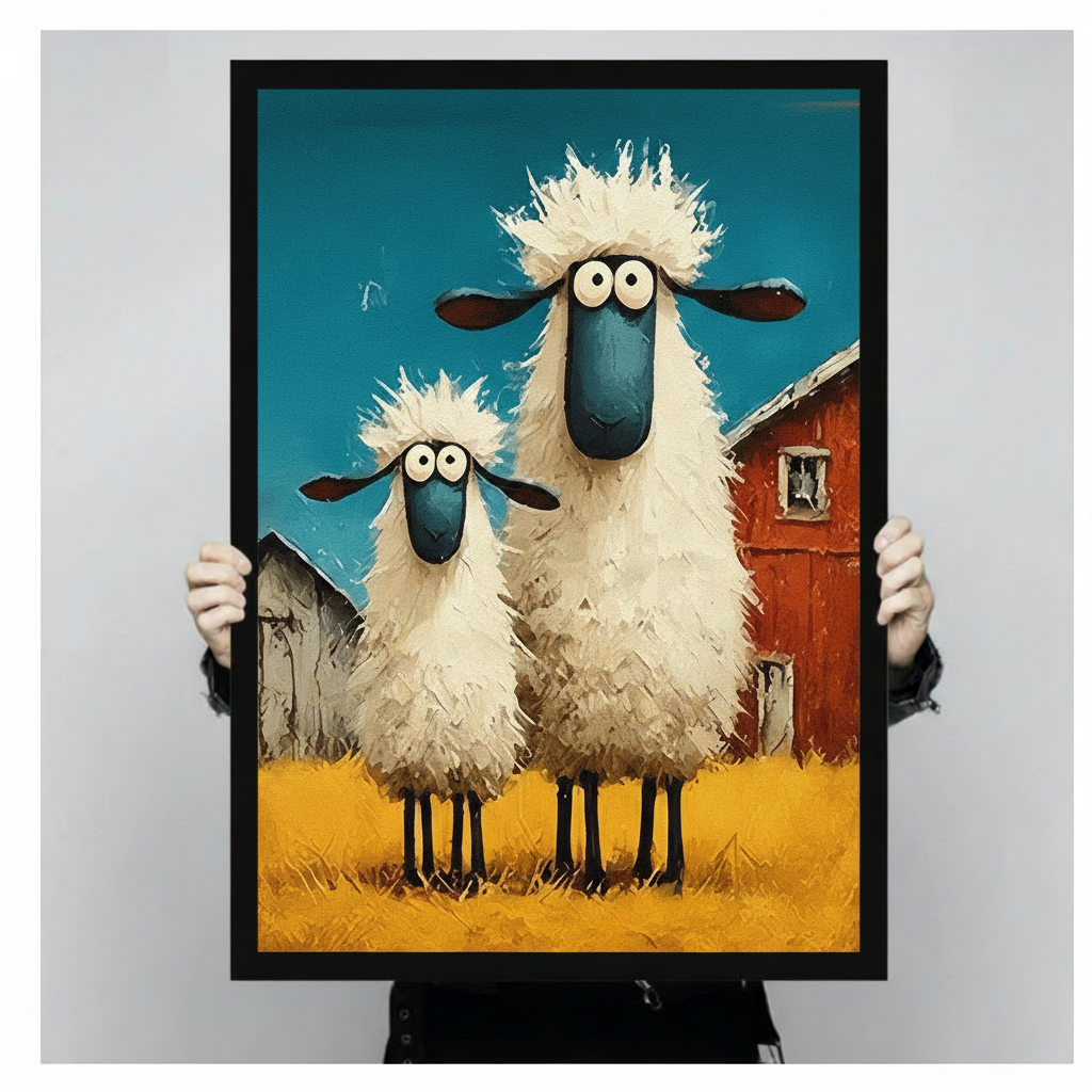 Funny Fluffy Sheep Farm Canvas Wall Art