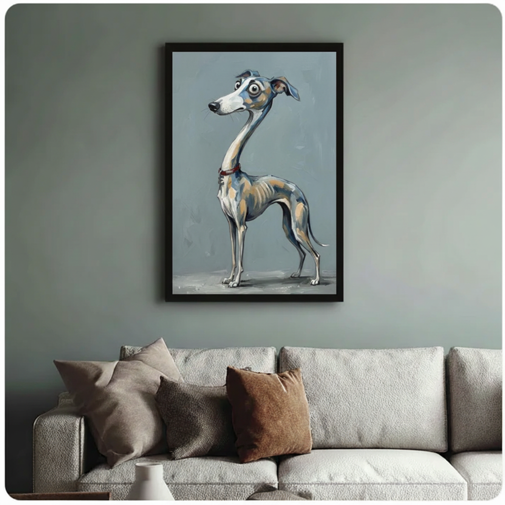 Whimsical Greyhound Portrait Funny Canvas Wall Art