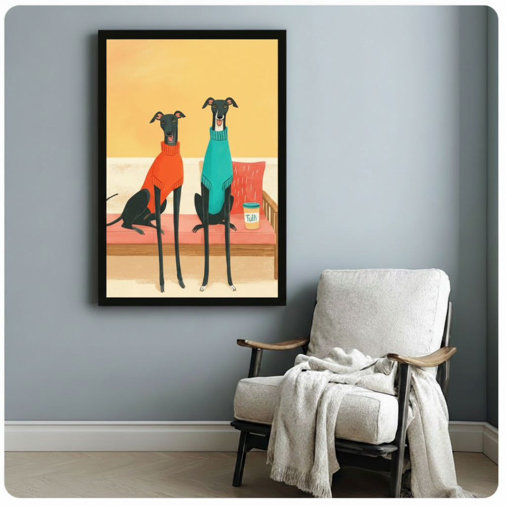 Funny Greyhound Dogs in Sweaters Canvas Wall Art