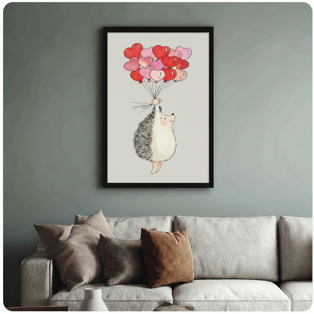 Hedgehog Heart Balloons Whimsical Canvas Wall Art