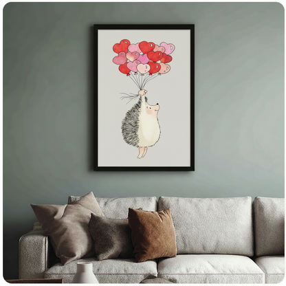 Hedgehog Heart Balloons Whimsical Canvas Wall Art