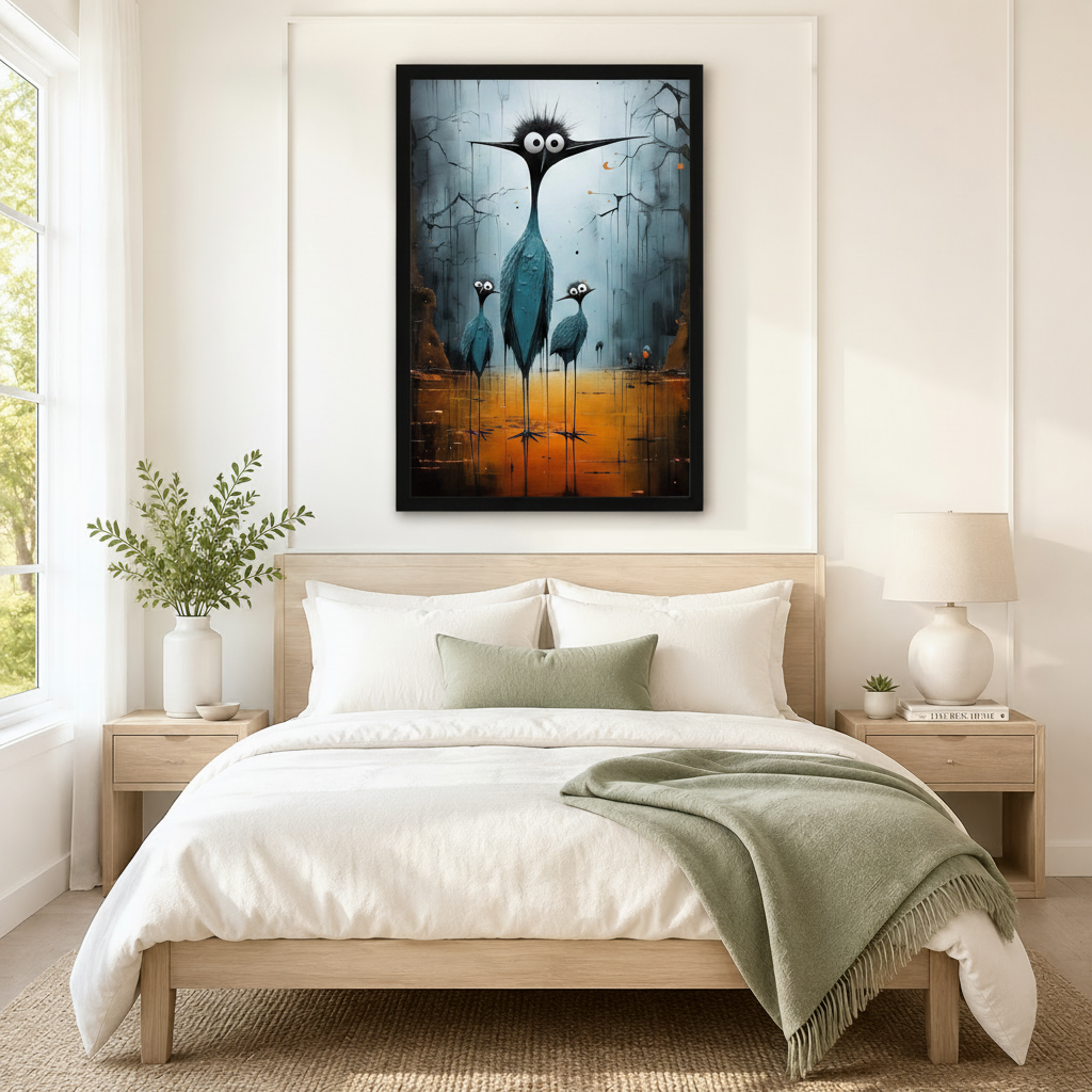 Surreal Dark Heron Family Canvas Wall Art