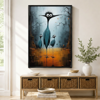 Surreal Dark Heron Family Canvas Wall Art